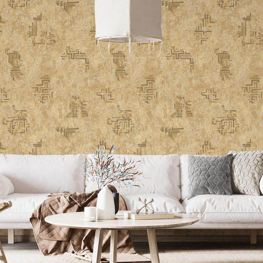 Beige Gold Greek Key Abstract Wallpaper