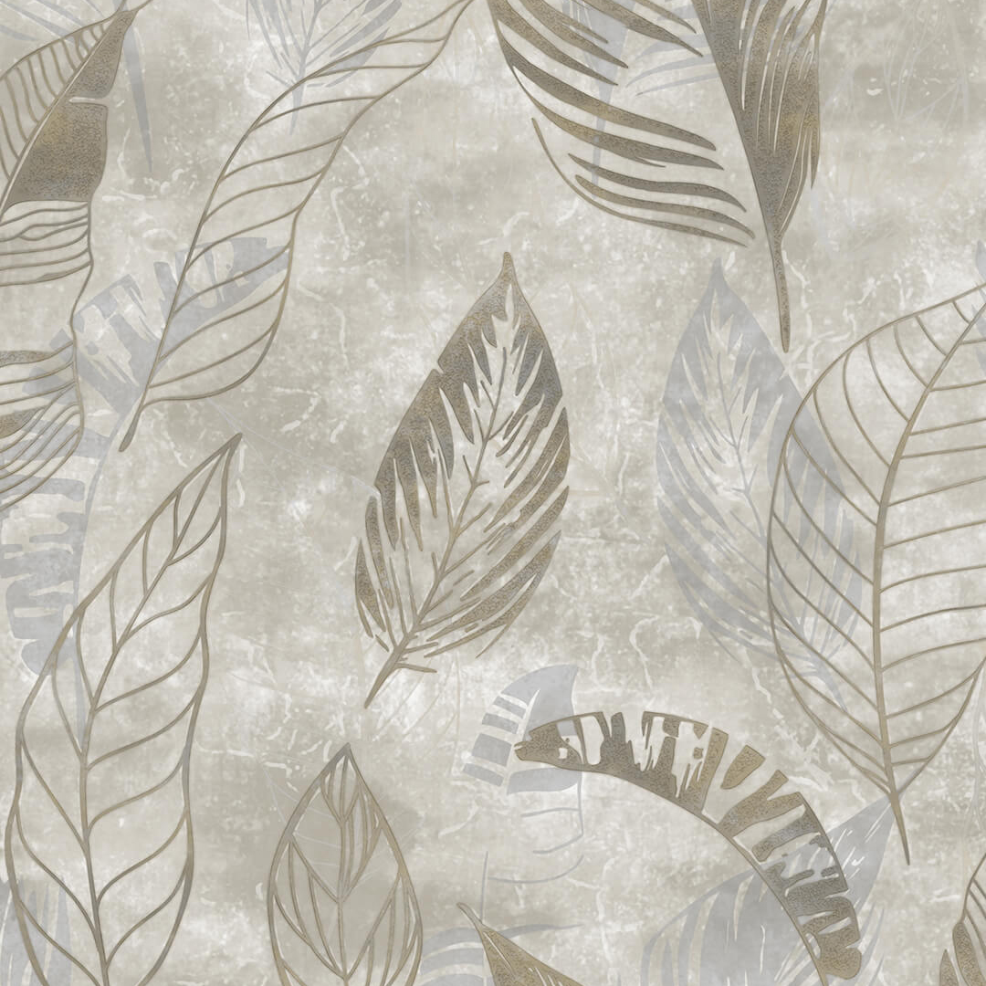Beige Grey Tropical Leaf Botanical Wallpaper
