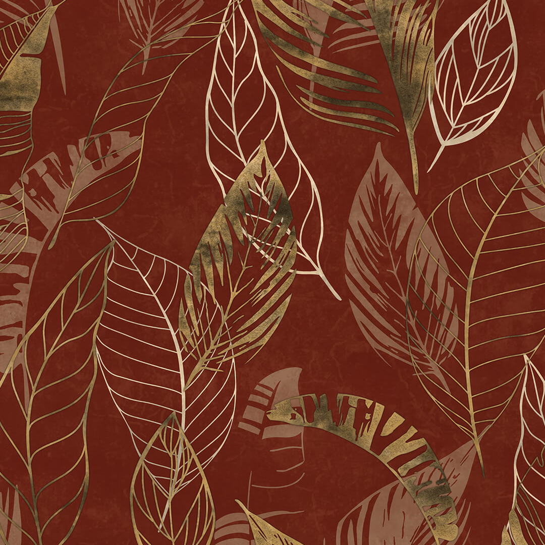 Red Gold Tropical Leaf Botanical Wallpaper