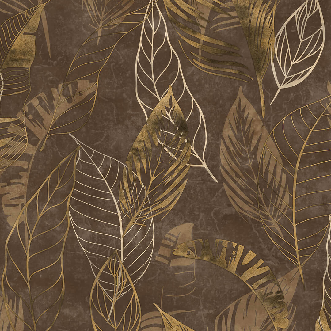 Brown Gold Tropical Leaf Botanical Wallpaper