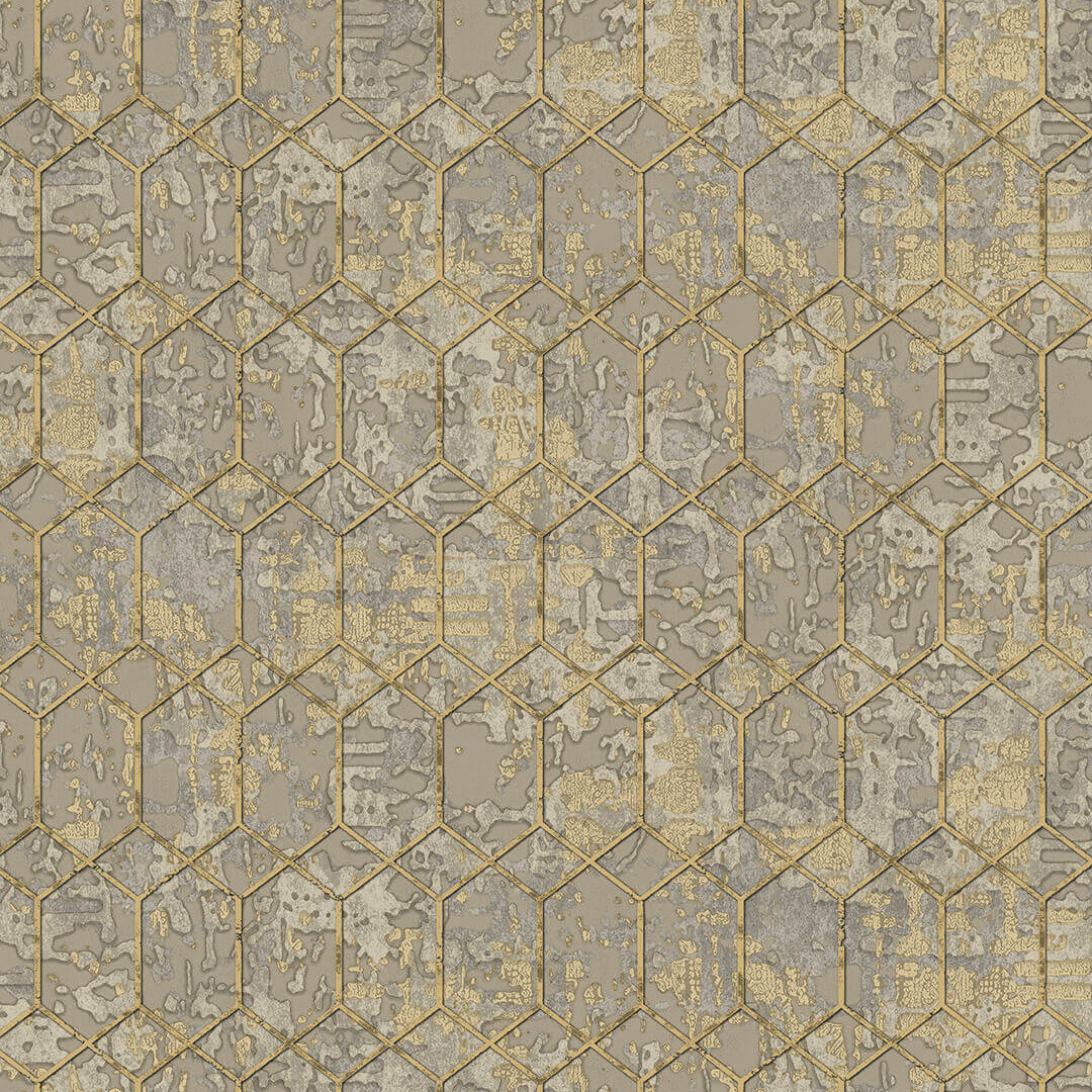 Beige Gold Hexagon Geometric Wallpaper