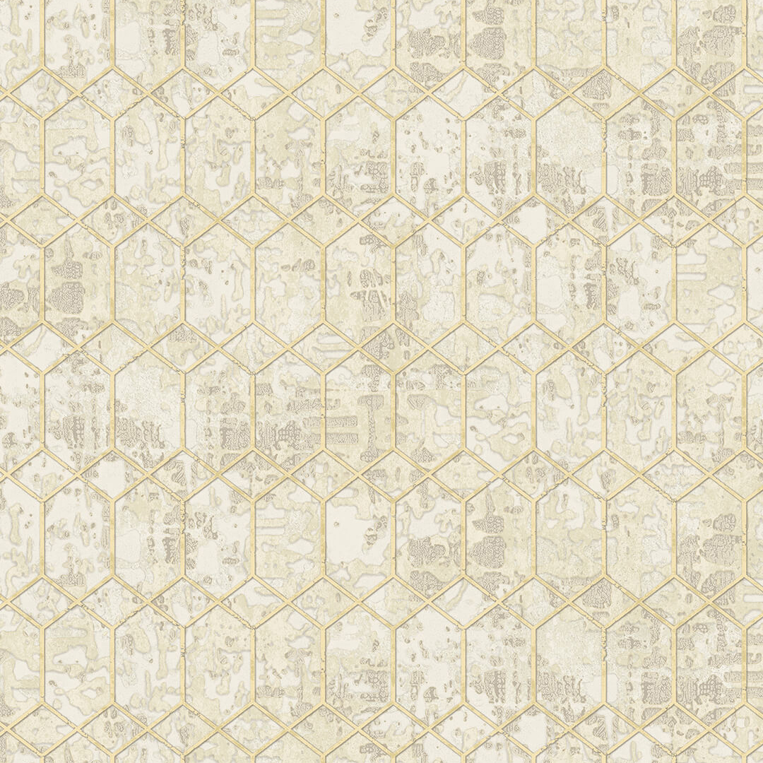 Cream Gold Hexagon Geometric Wallpaper