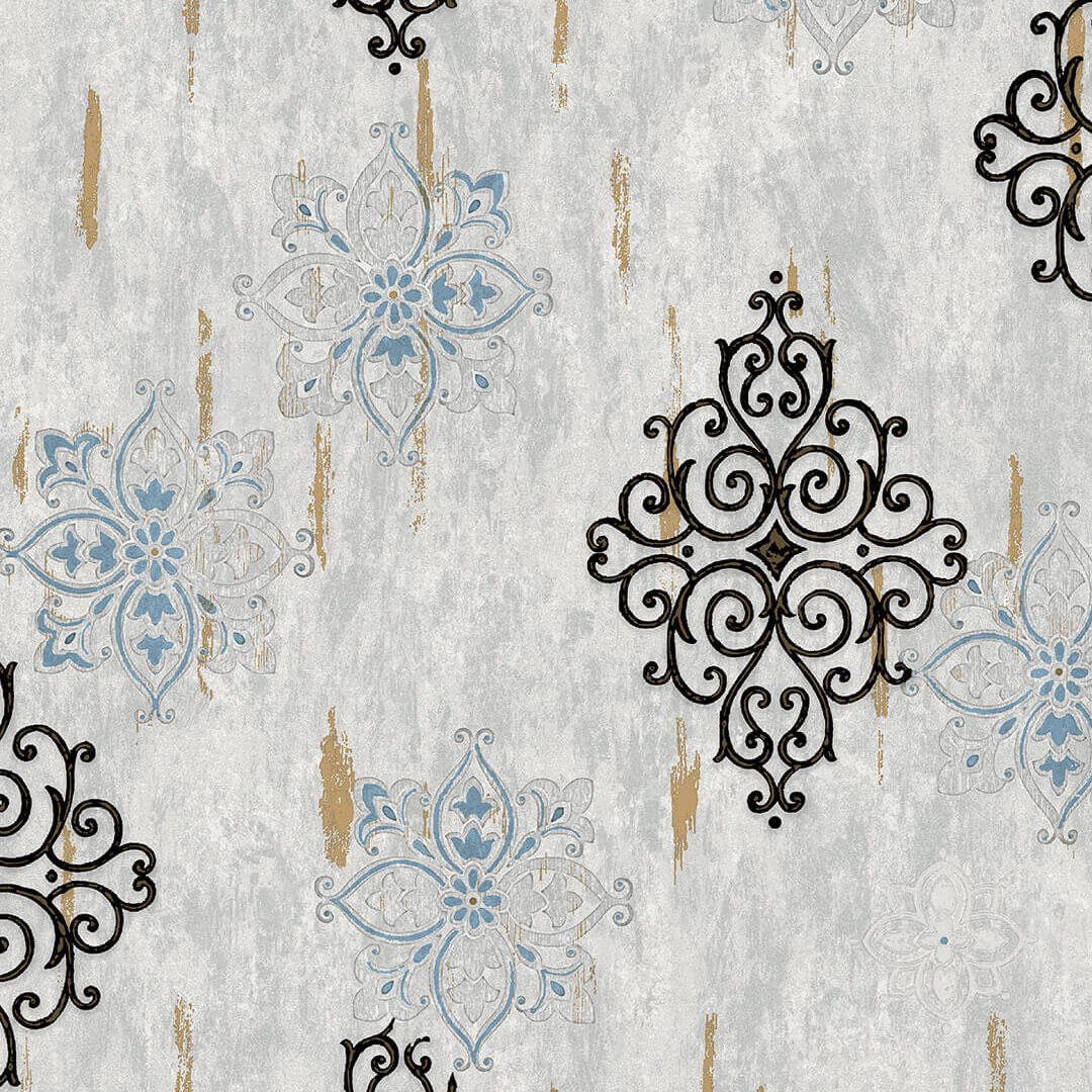 Grey Blue Moroccan Medallion Wallpaper
