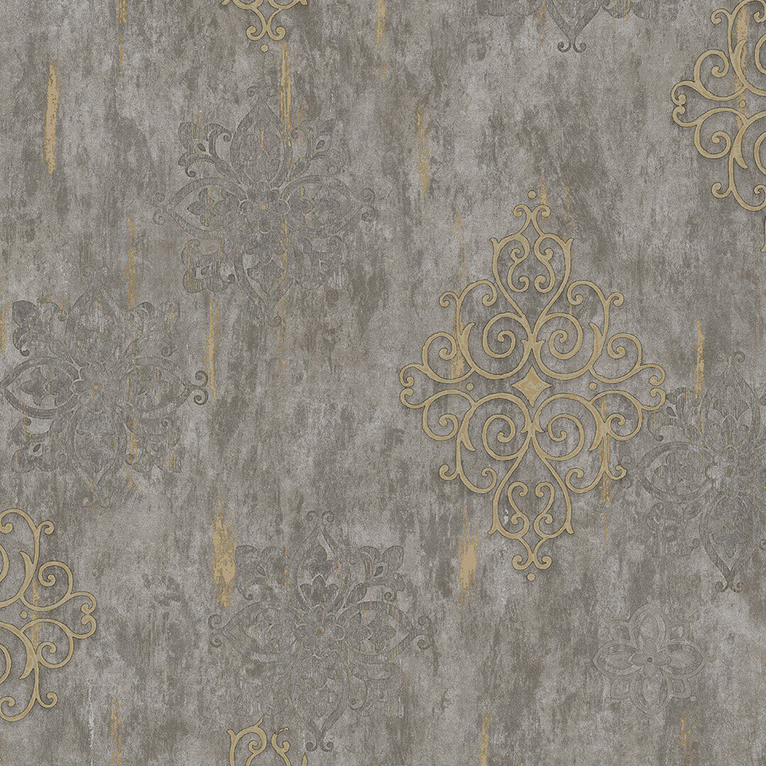Grey Gold Moroccan Medallion Wallpaper