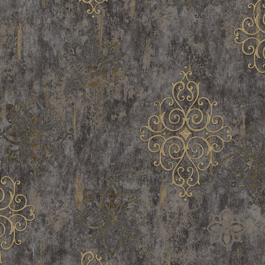 Charcoal Gold Moroccan Medallion Wallpaper