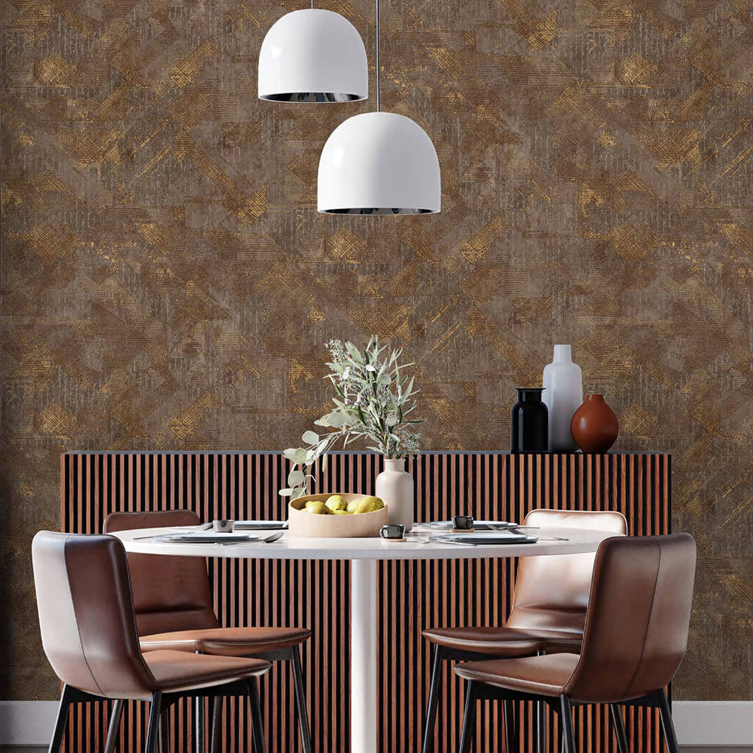 Brown Gold Diagonal Patchwork Geometric Wallpaper