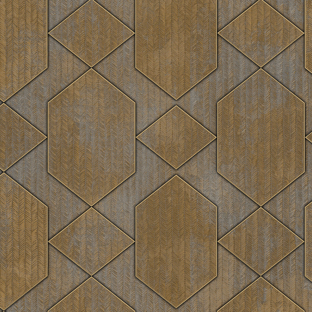 Bronze Gold Hexagon Herringbone Tile Wallpaper
