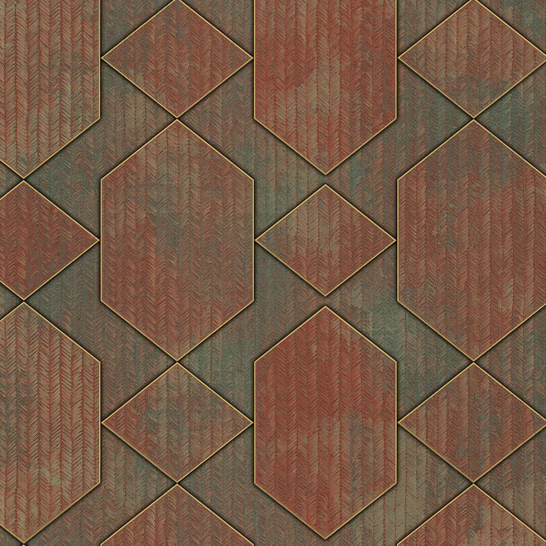 Terracotta Hexagon Herringbone Tile Wallpaper