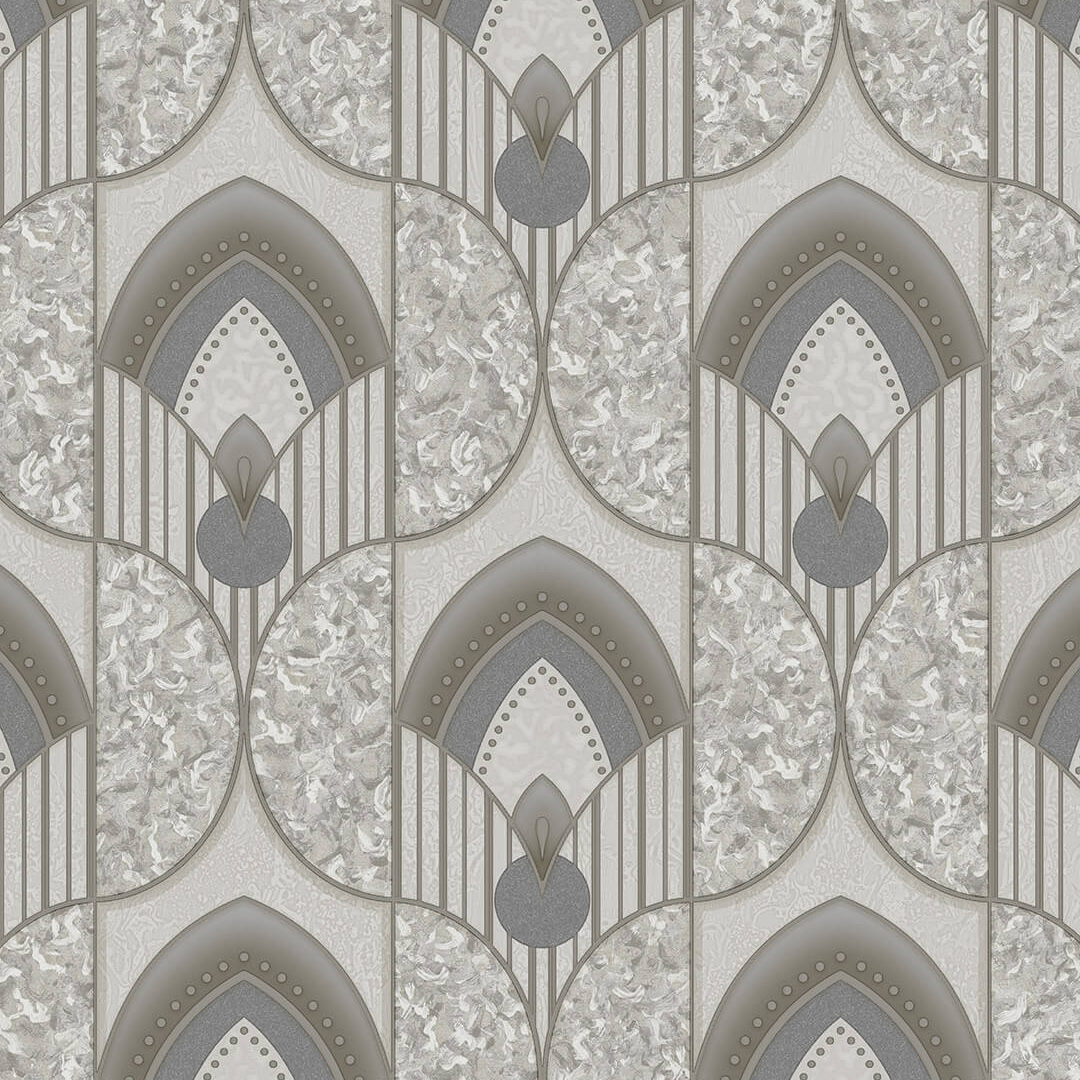 Grey Art Deco Fan Marble Geometric Wallpaper