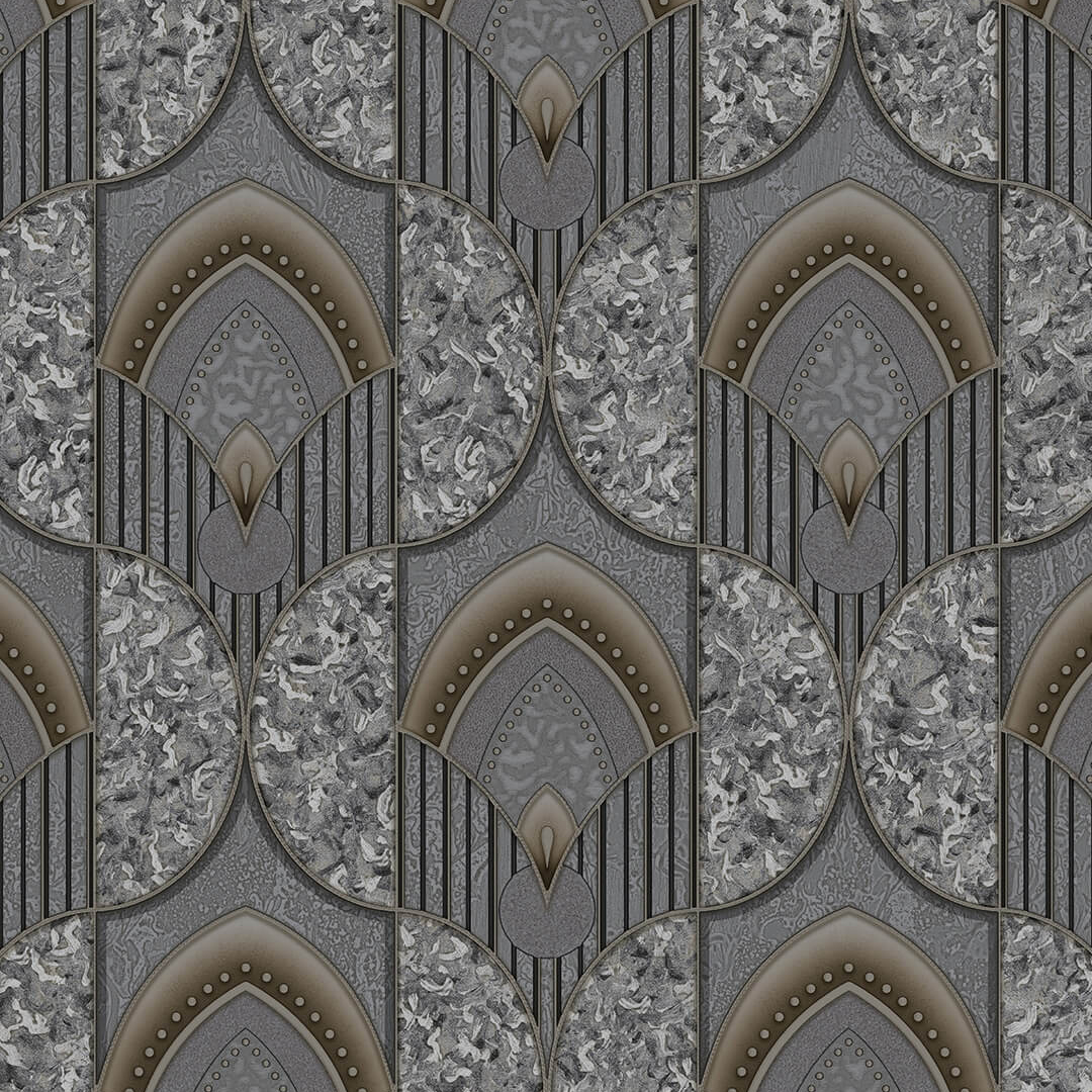 Charcoal Art Deco Fan Marble Geometric Wallpaper