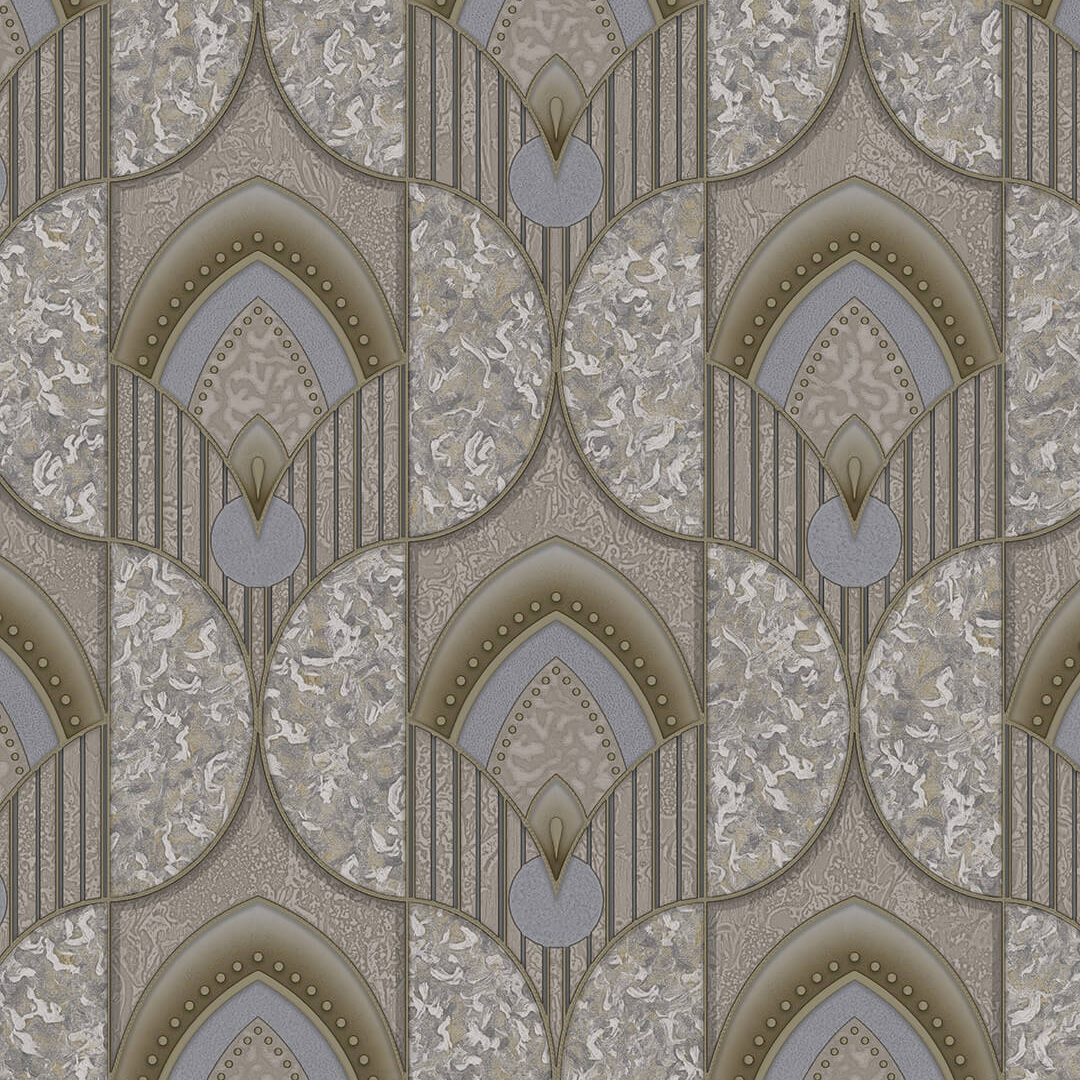 Taupe Grey Art Deco Fan Marble Geometric Wallpaper