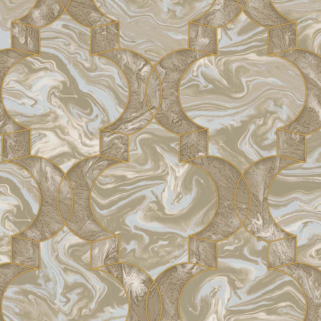 Beige Gold Art Deco Marble Trellis Wallpaper
