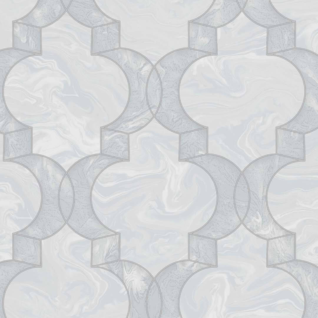 Light Blue Grey Art Deco Marble Trellis Wallpaper