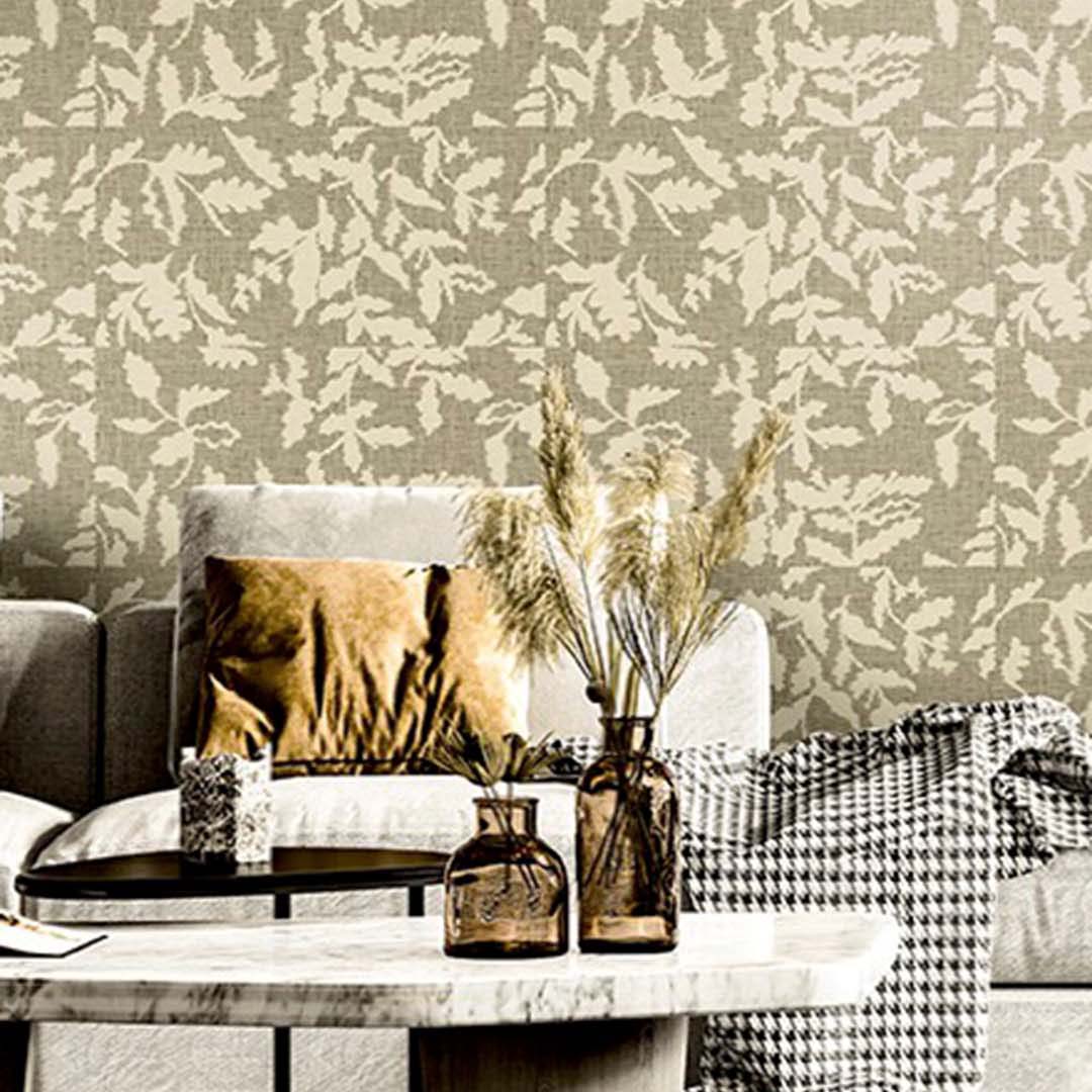 Taupe Tonal Leaf Weave Wallpaper