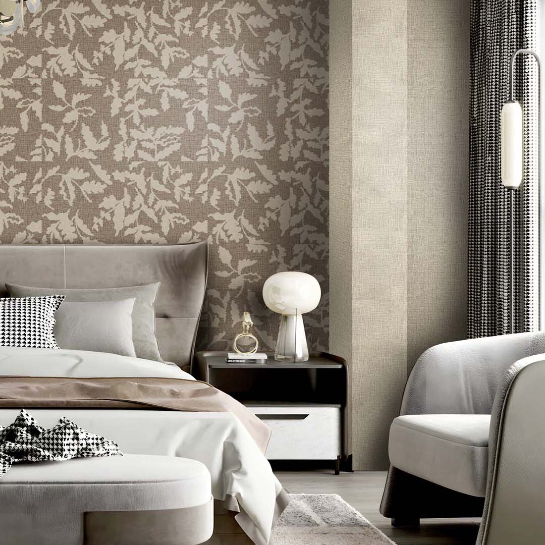 Mushroom Taupe & Cream Leaf Weave Wallpaper