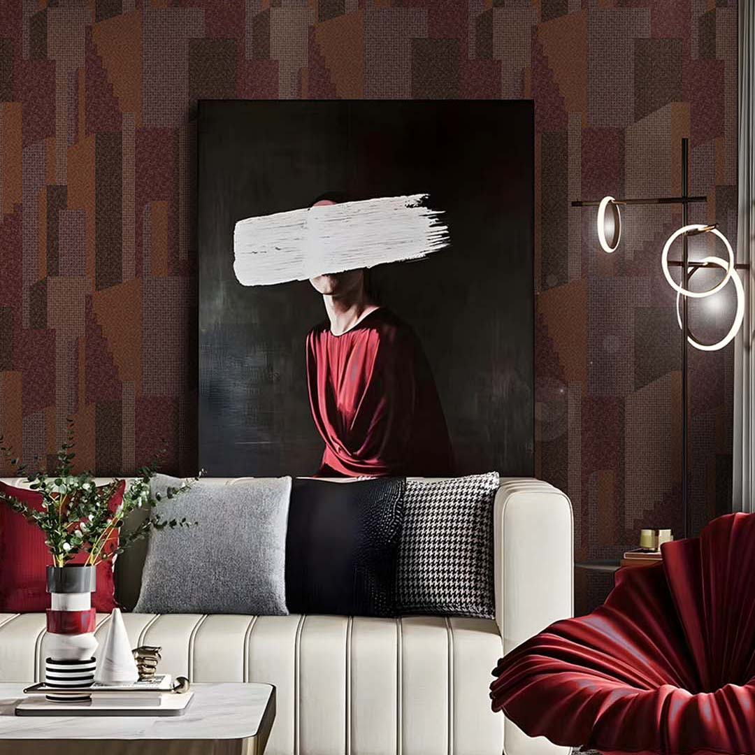 Burgundy & Mauve Patchwork Weave Wallpaper