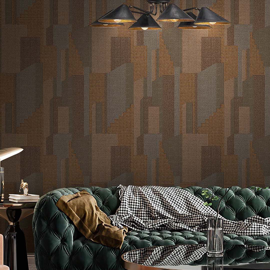 Mustard & Grey Patchwork Weave Wallpaper