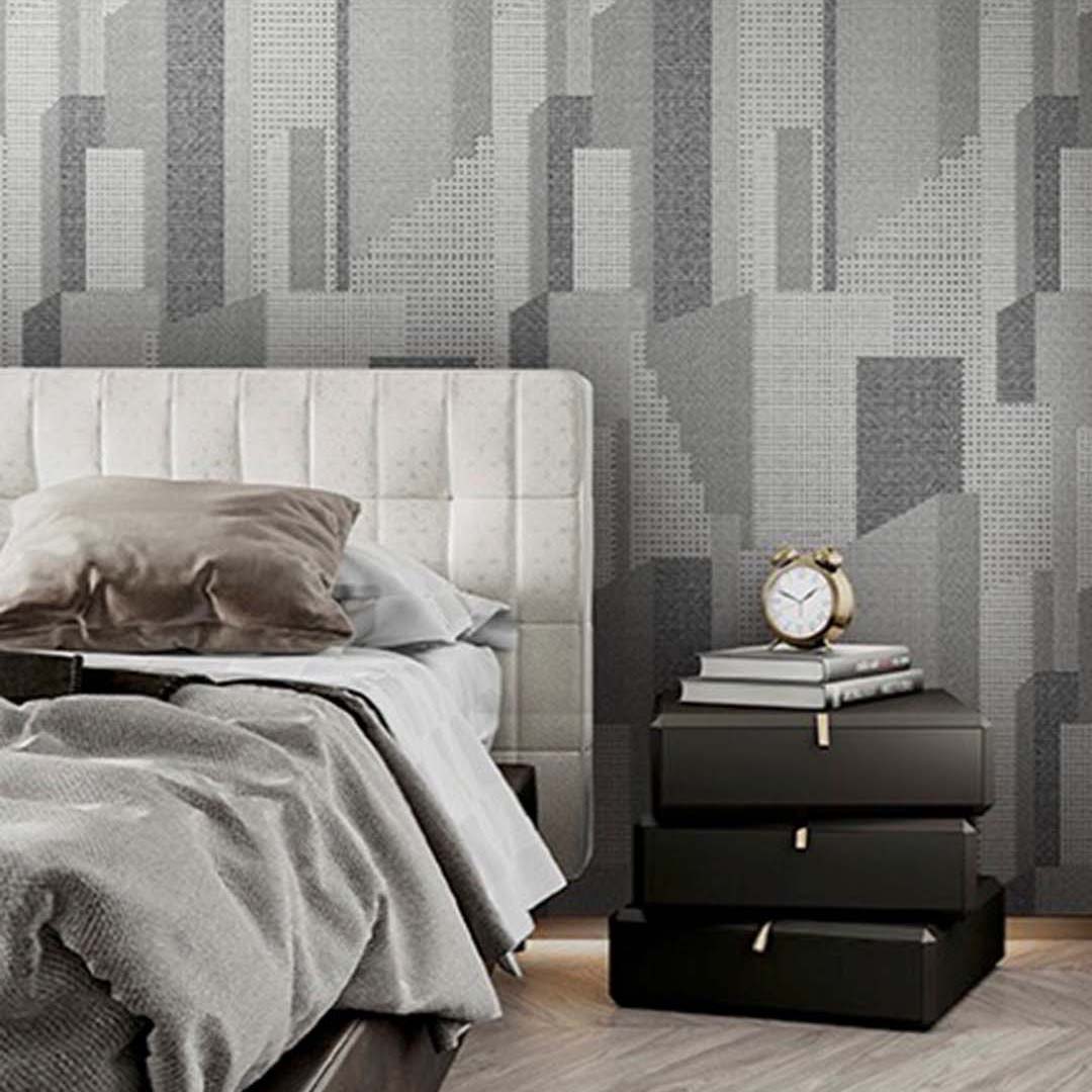 Silver Grey Patchwork Weave Wallpaper
