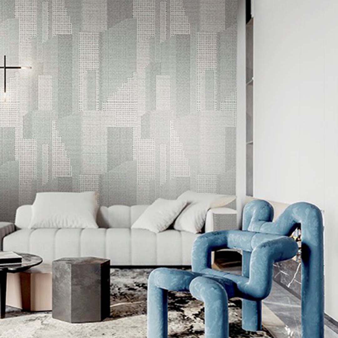 White & Grey Patchwork Weave Wallpaper