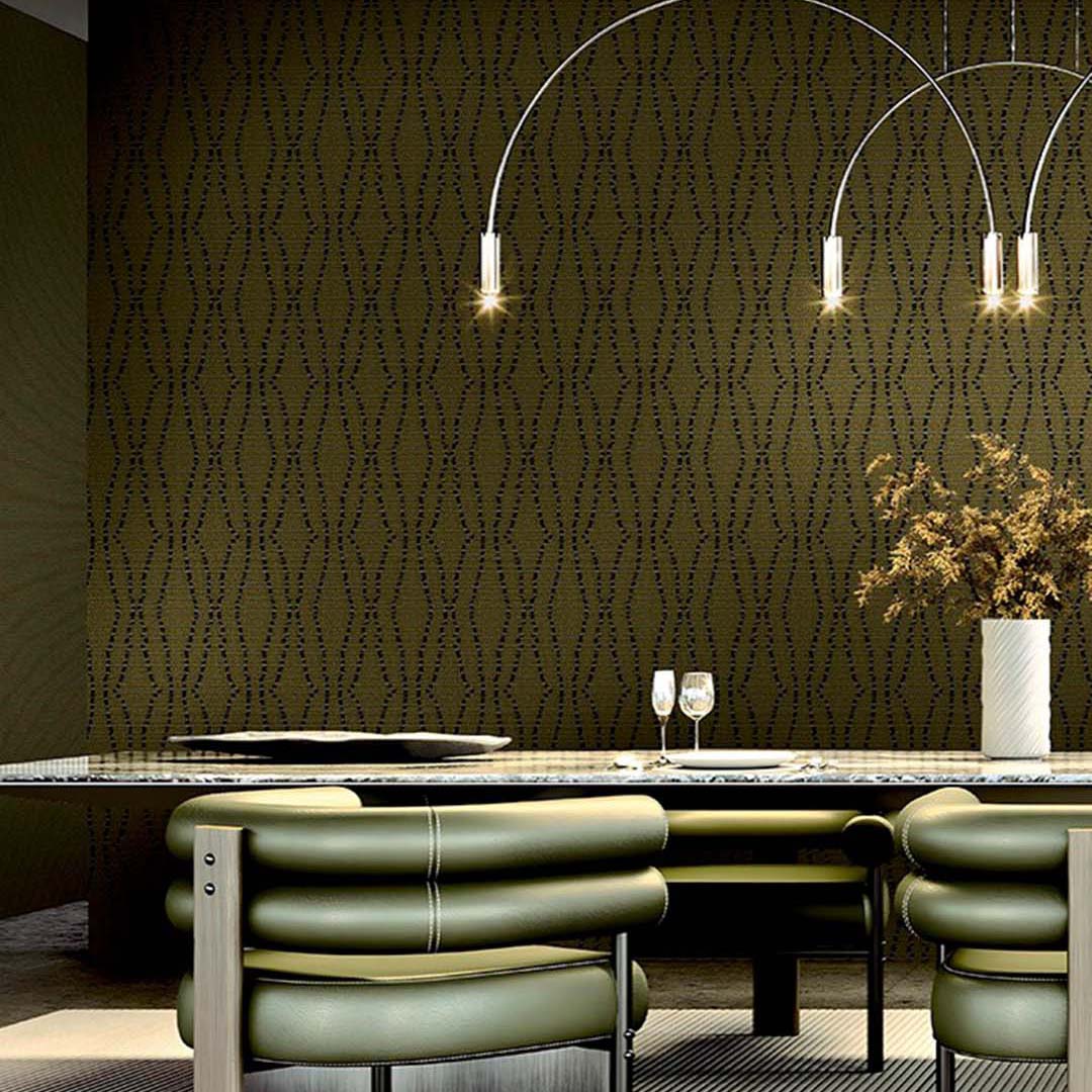 Golden Brown Beaded Stripe Weave Wallpaper
