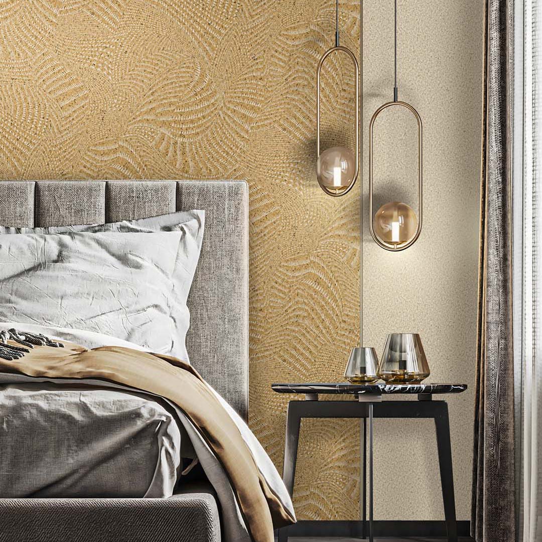 Golden Fan Raffia Weave Wallpaper
