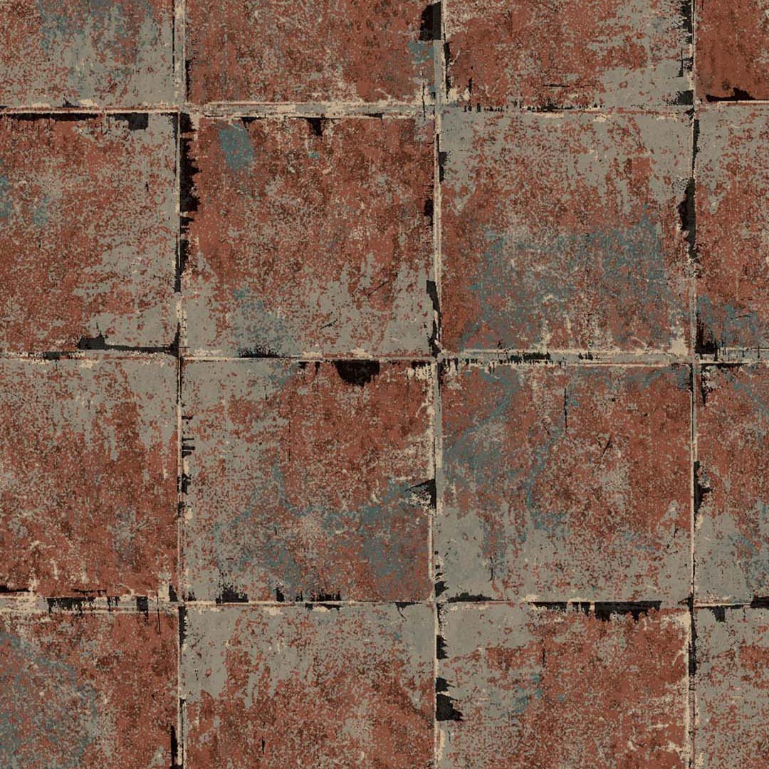Rust Red & Patina Metal Tile Wallpaper