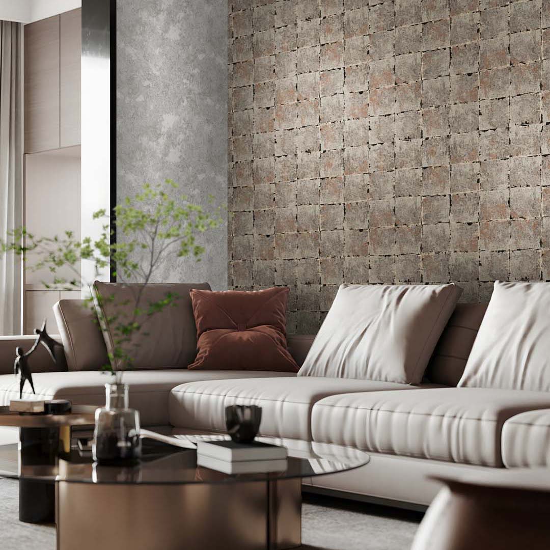 Charcoal & Rust Metal Tile Wallpaper