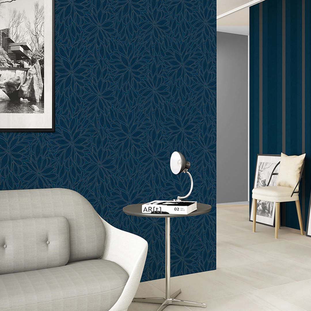 Navy Blue Abstract Floral Burst Wallpaper
