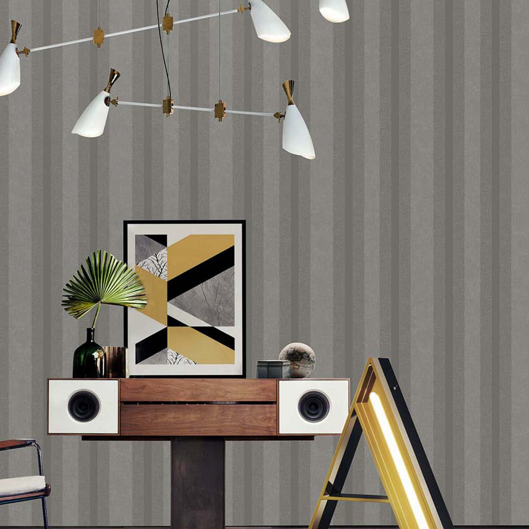 Charcoal & Taupe Stripe Wallpaper