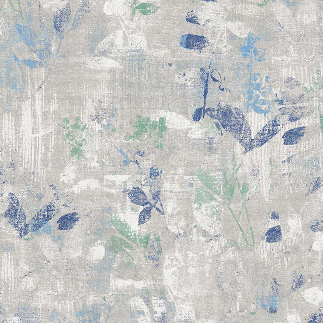 Grey Blue Painterly Leaf Wallpaper