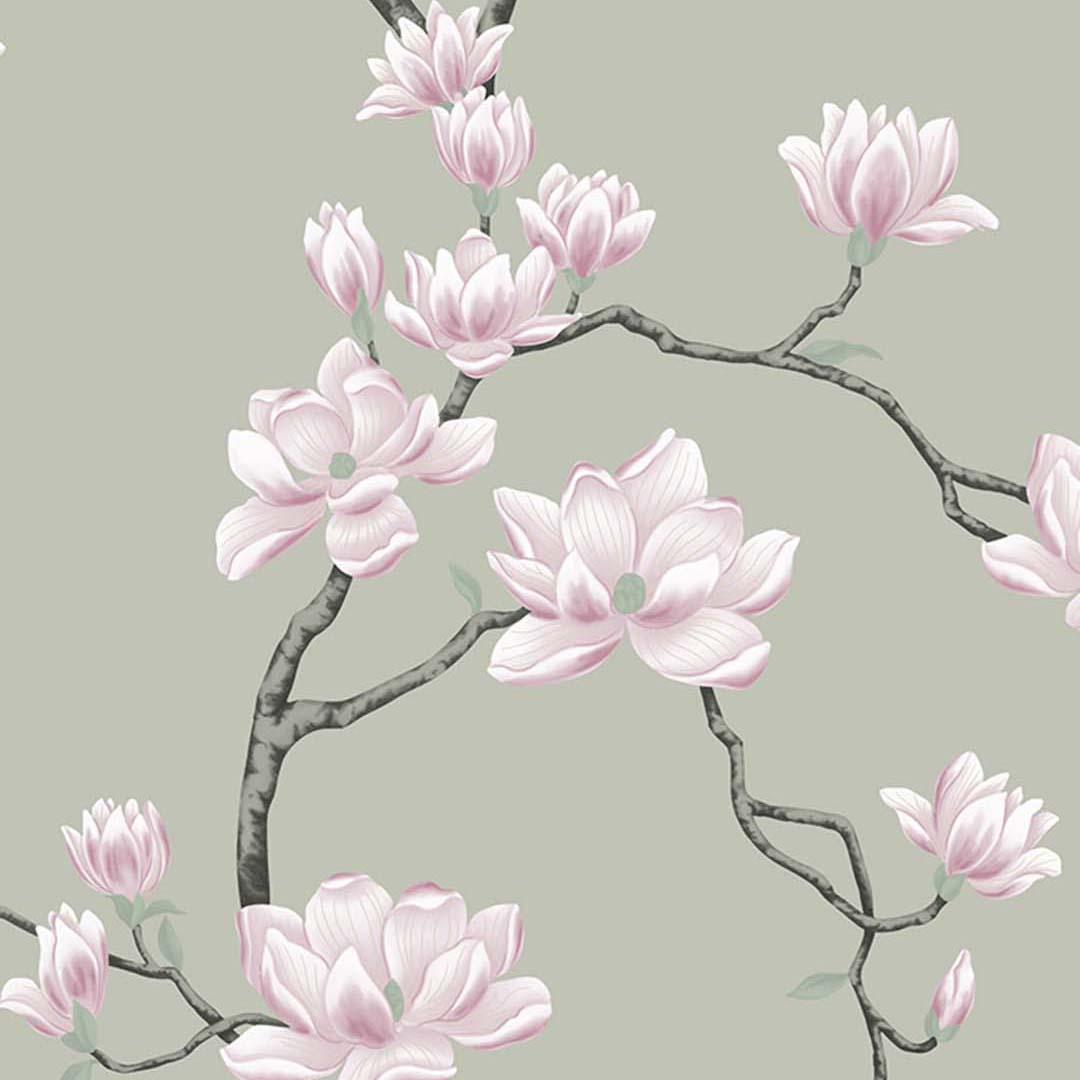 Sage Green Magnolia Branch Wallpaper