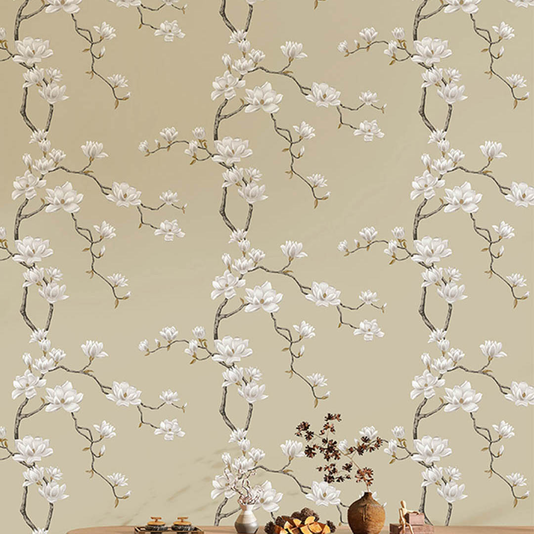 Cream Magnolia Branch Wallpaper