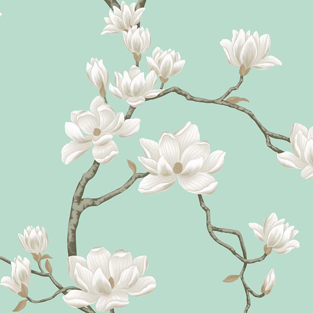 Mint Green Magnolia Branch Wallpaper
