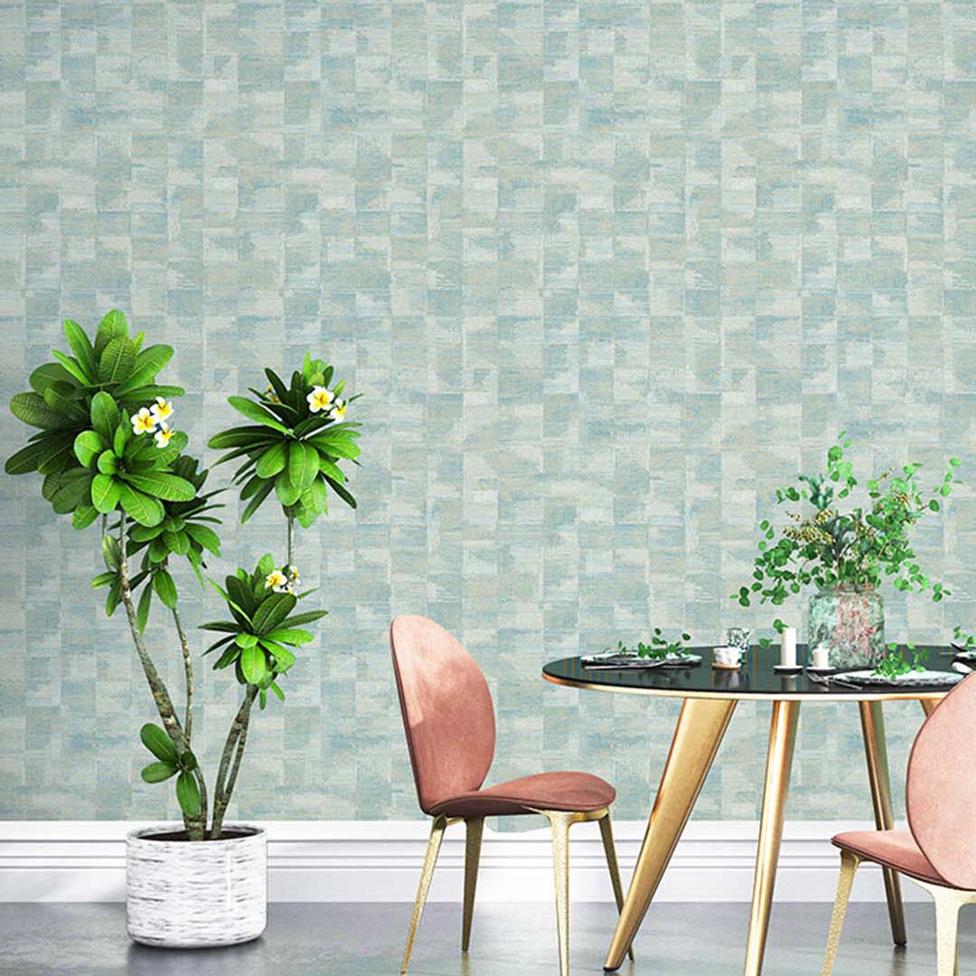 Light Blue Distressed Check Wallpaper