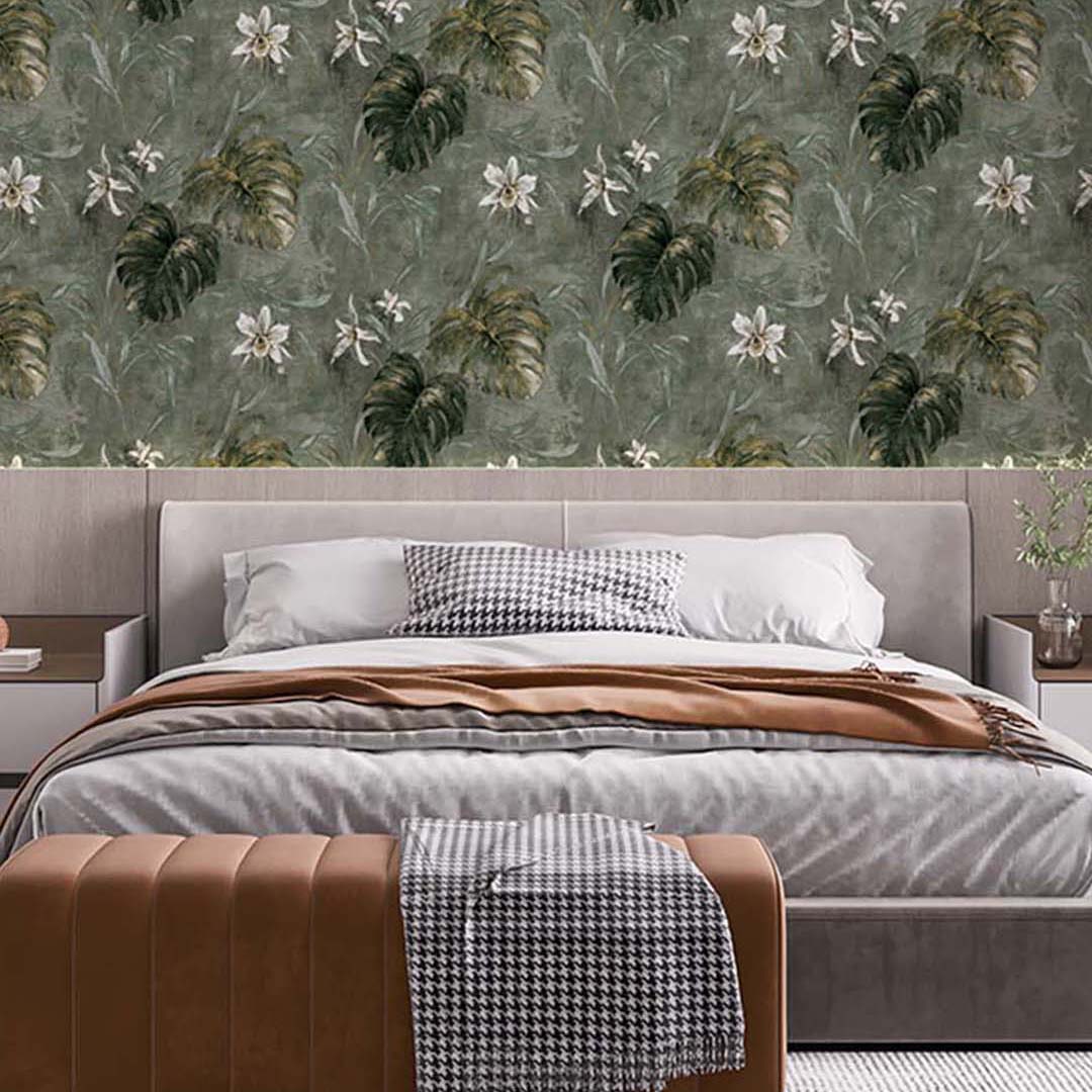 Sage Green Tropical Leaf Wallpaper