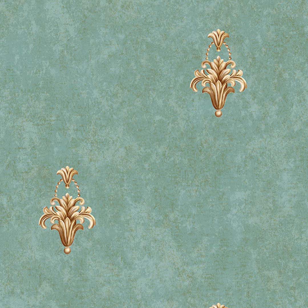 Teal Green Ornamental Motif Wallpaper