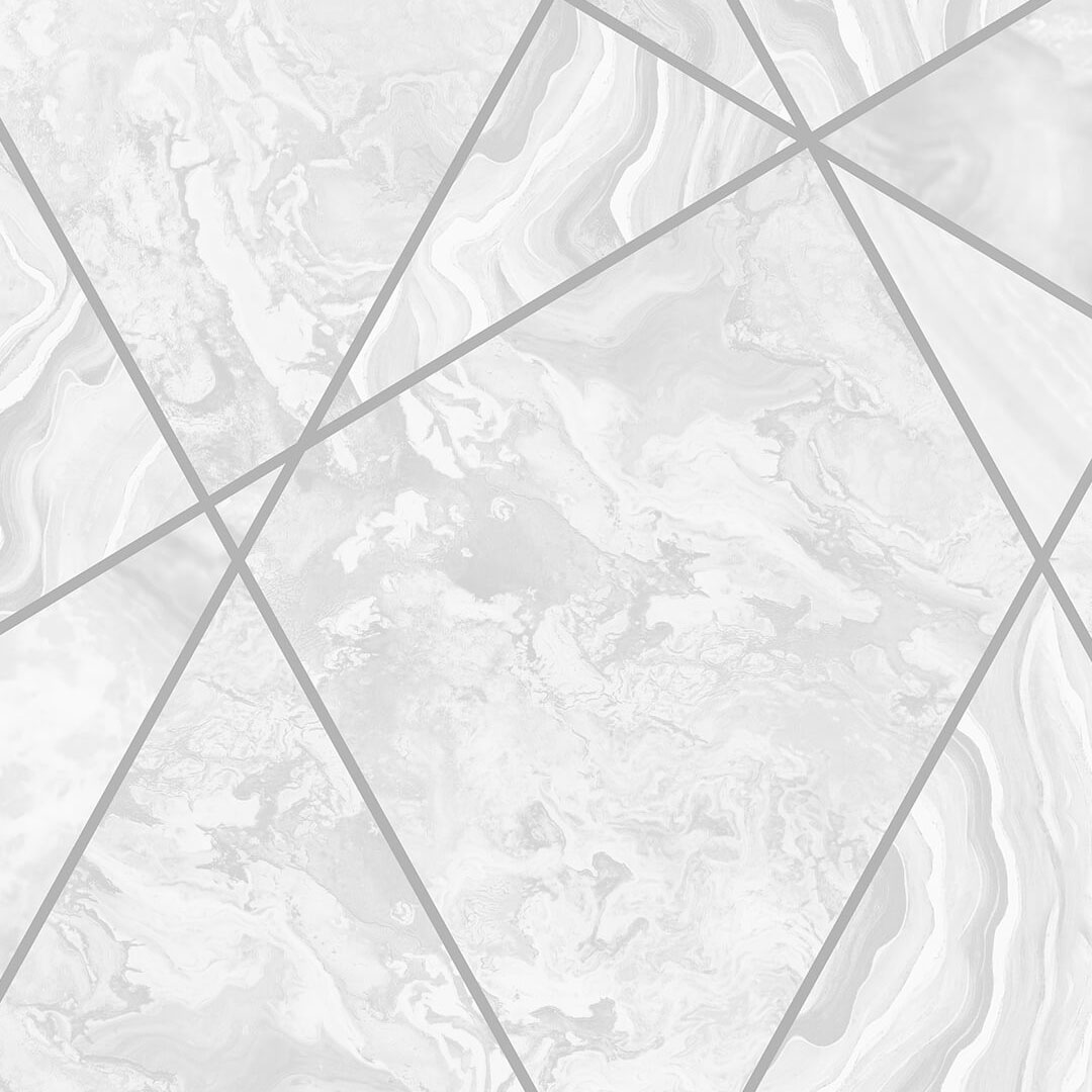 White & Silver Marble Geometric Wallpaper