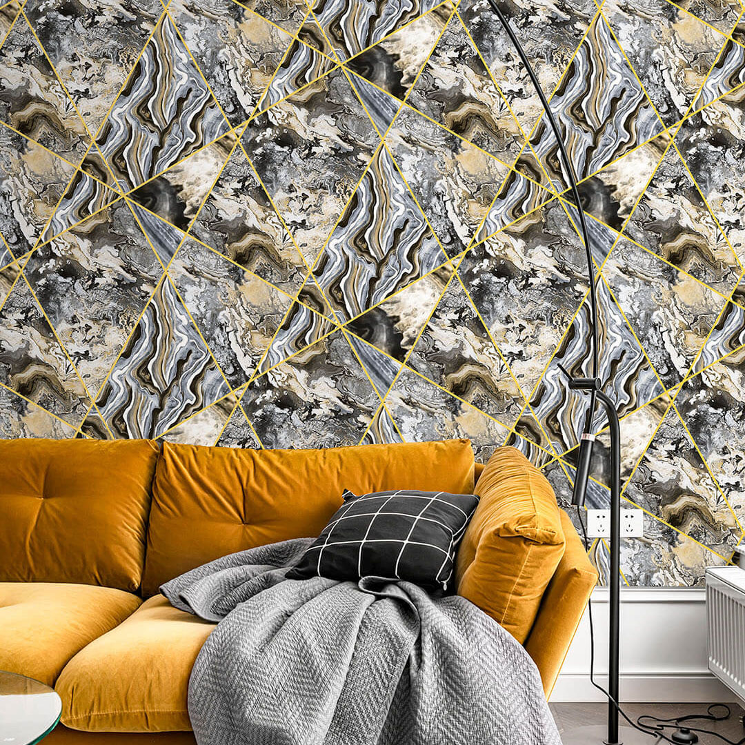 Black & Gold Marble Geometric Wallpaper