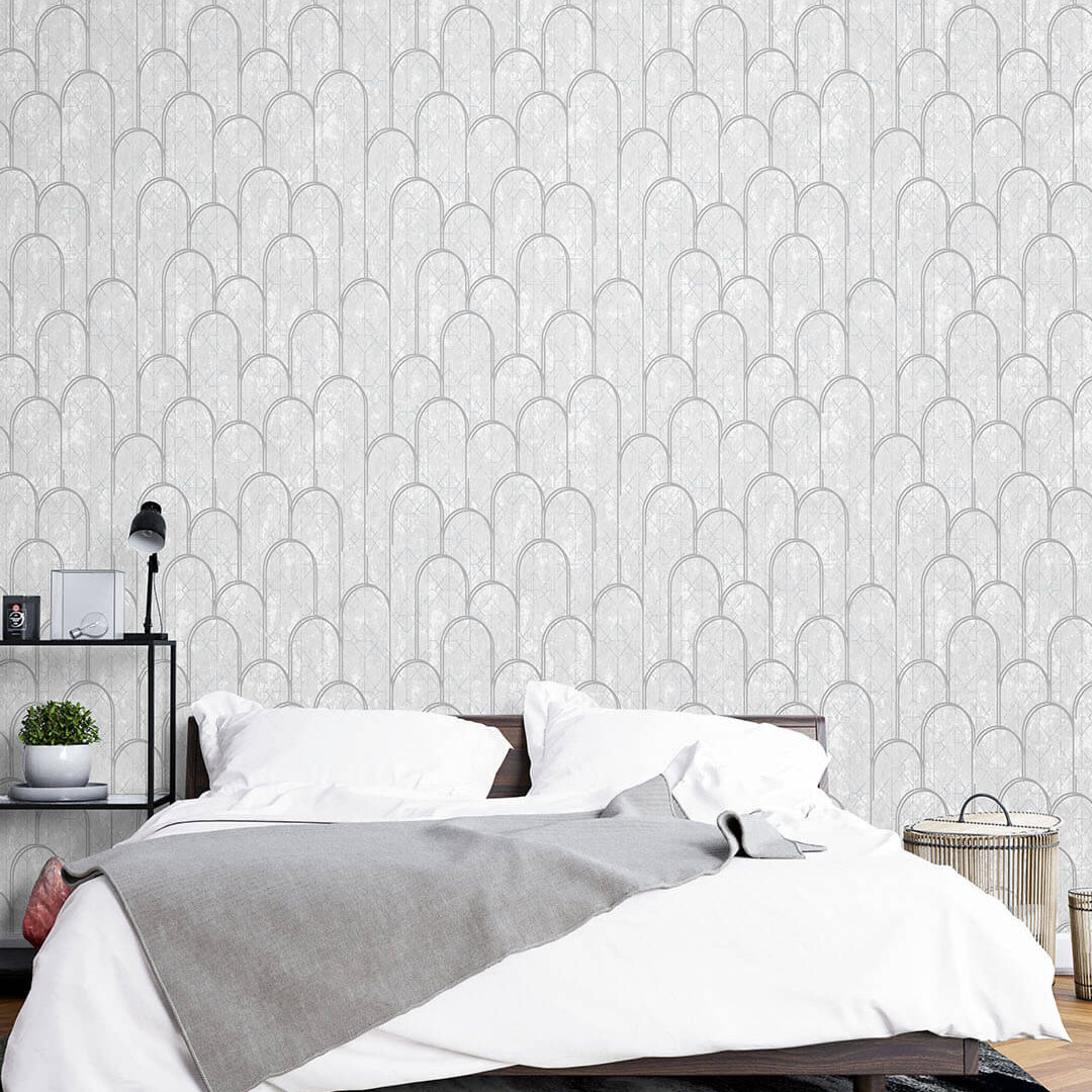 Grey & Silver Art Deco Arch Wallpaper