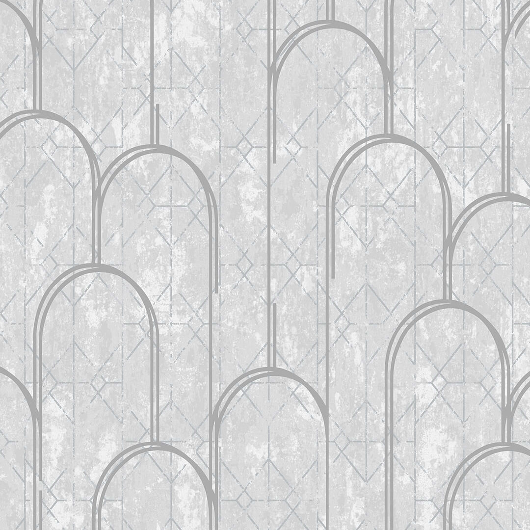 Grey & Silver Art Deco Arch Wallpaper
