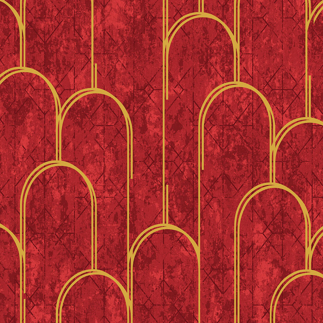 Red & Gold Art Deco Arch Wallpaper