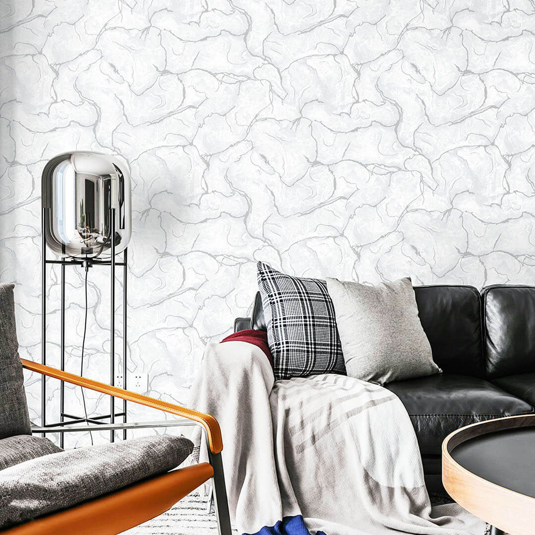 White & Silver Marble Wallpaper
