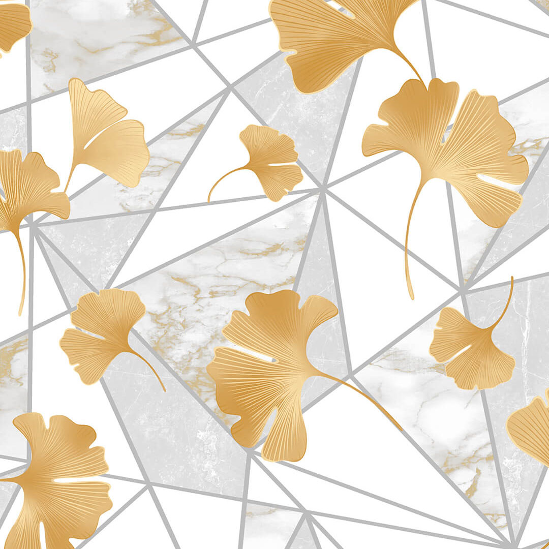 White & Gold Ginkgo Leaf Wallpaper