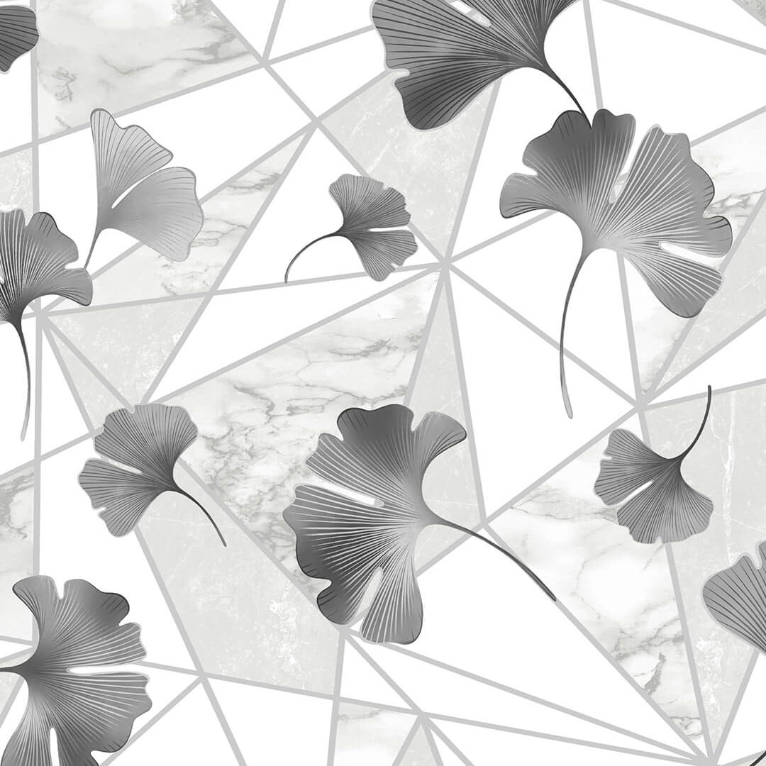 Grey & White Ginkgo Leaf Wallpaper