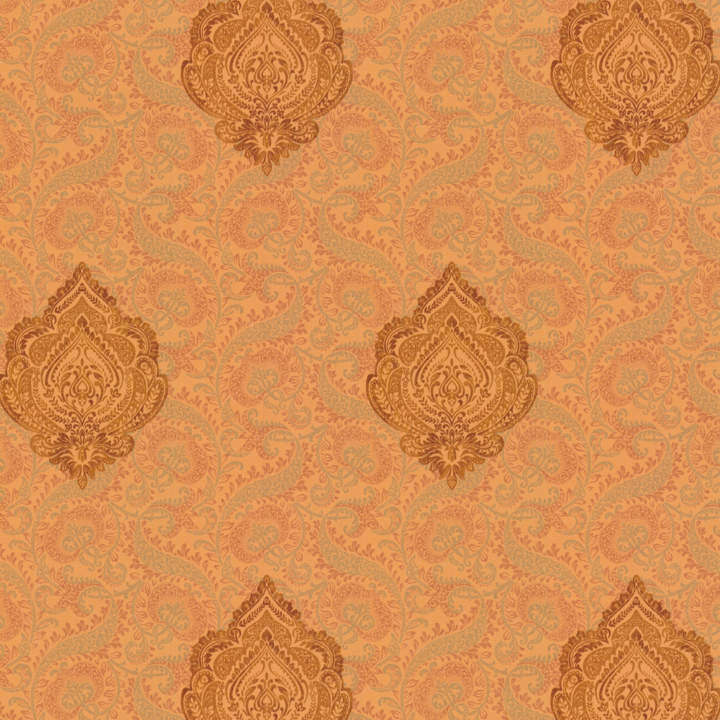Orange Gold Damask Medallion Paisley Wallpaper