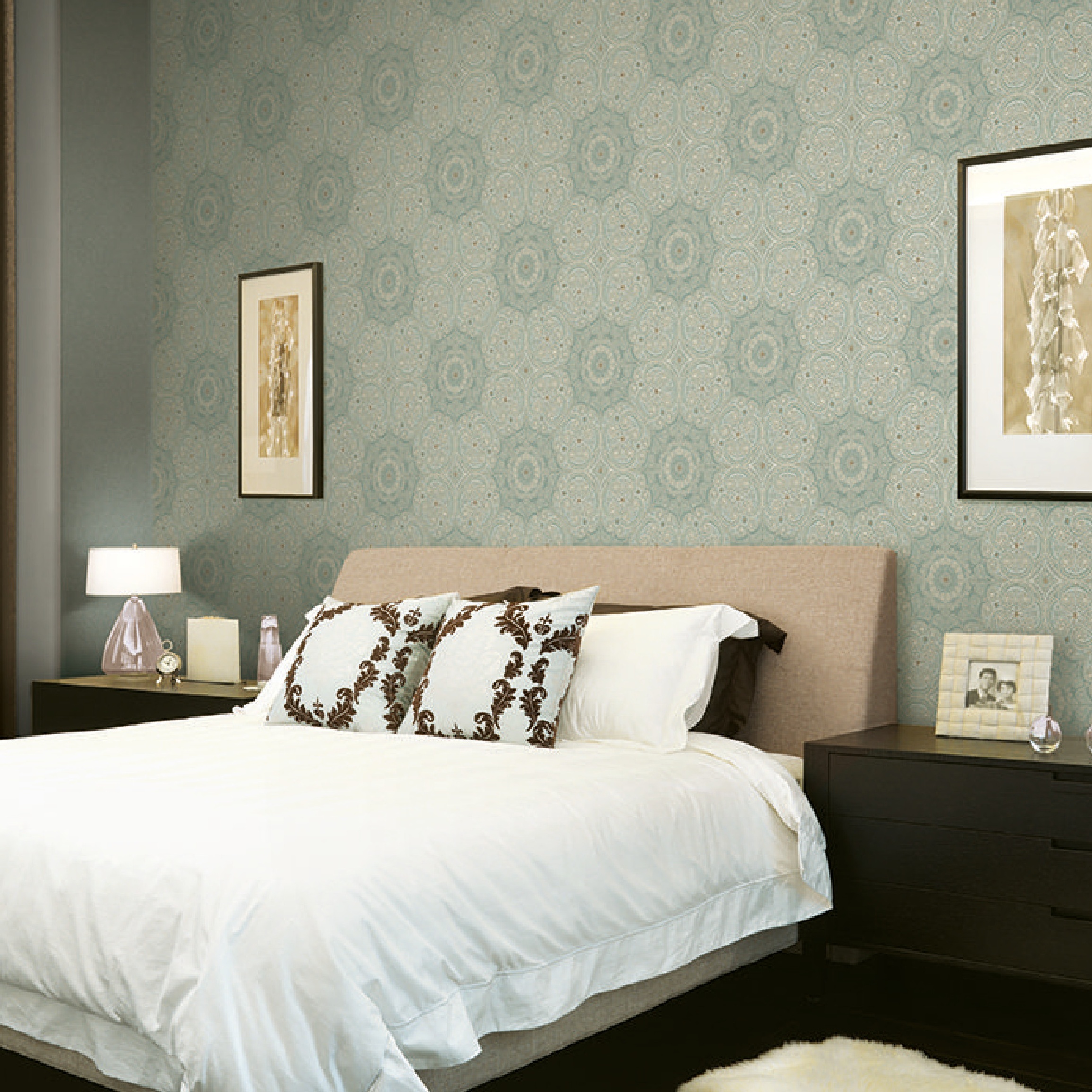 Green Cream Mandala Paisley Medallion Wallpaper