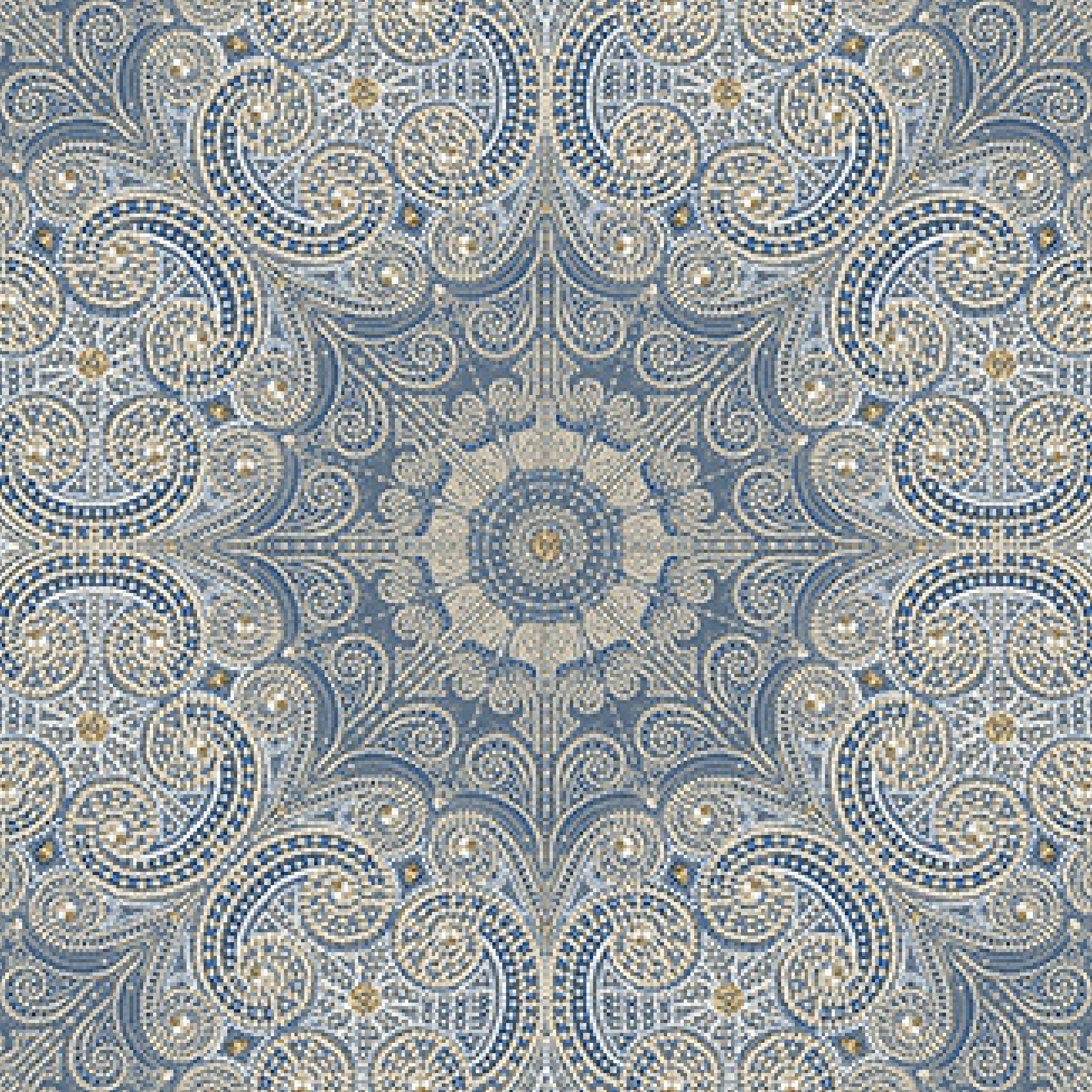 Blue Gold Mandala Paisley Medallion Wallpaper