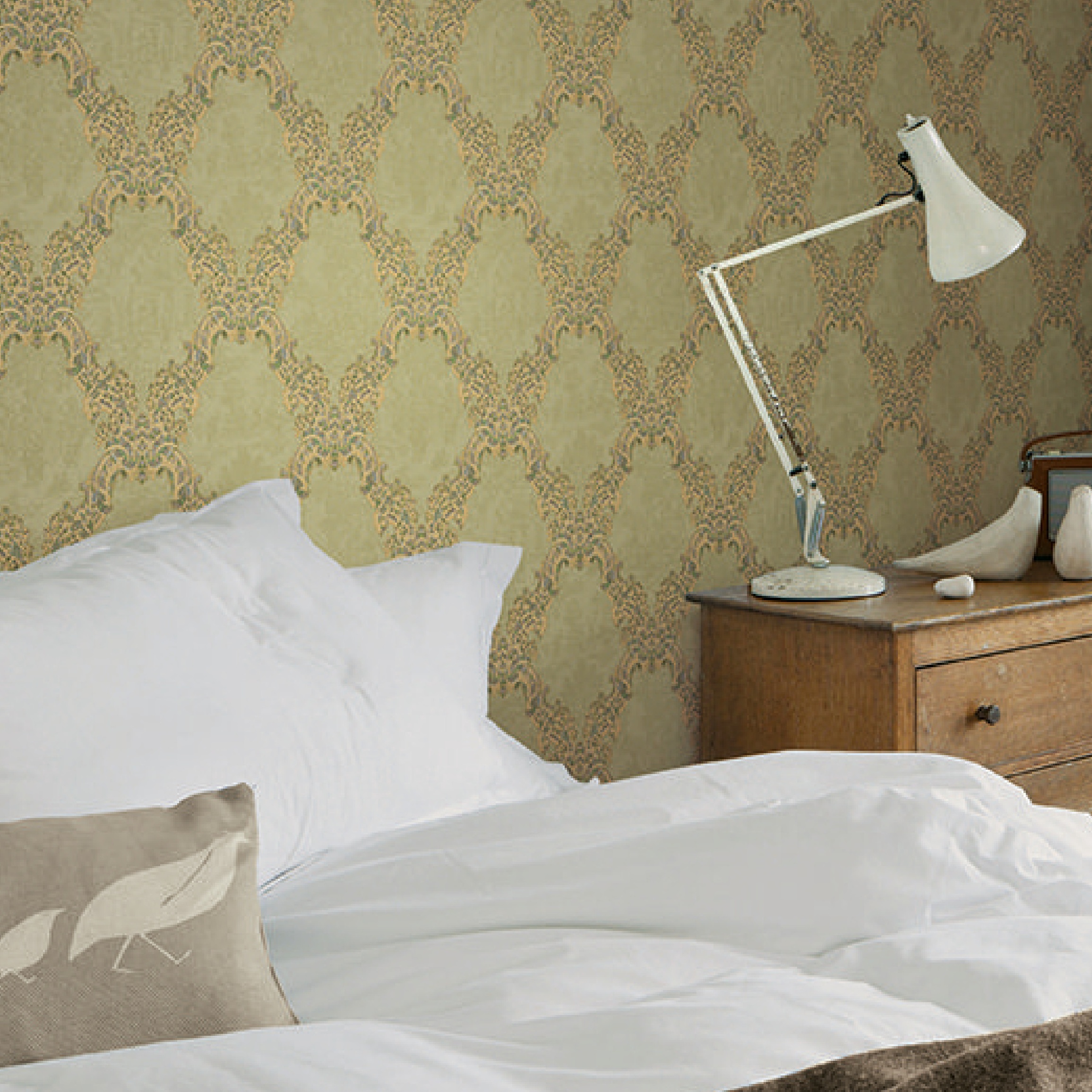Green Gold Ornate Paisley Damask Wallpaper