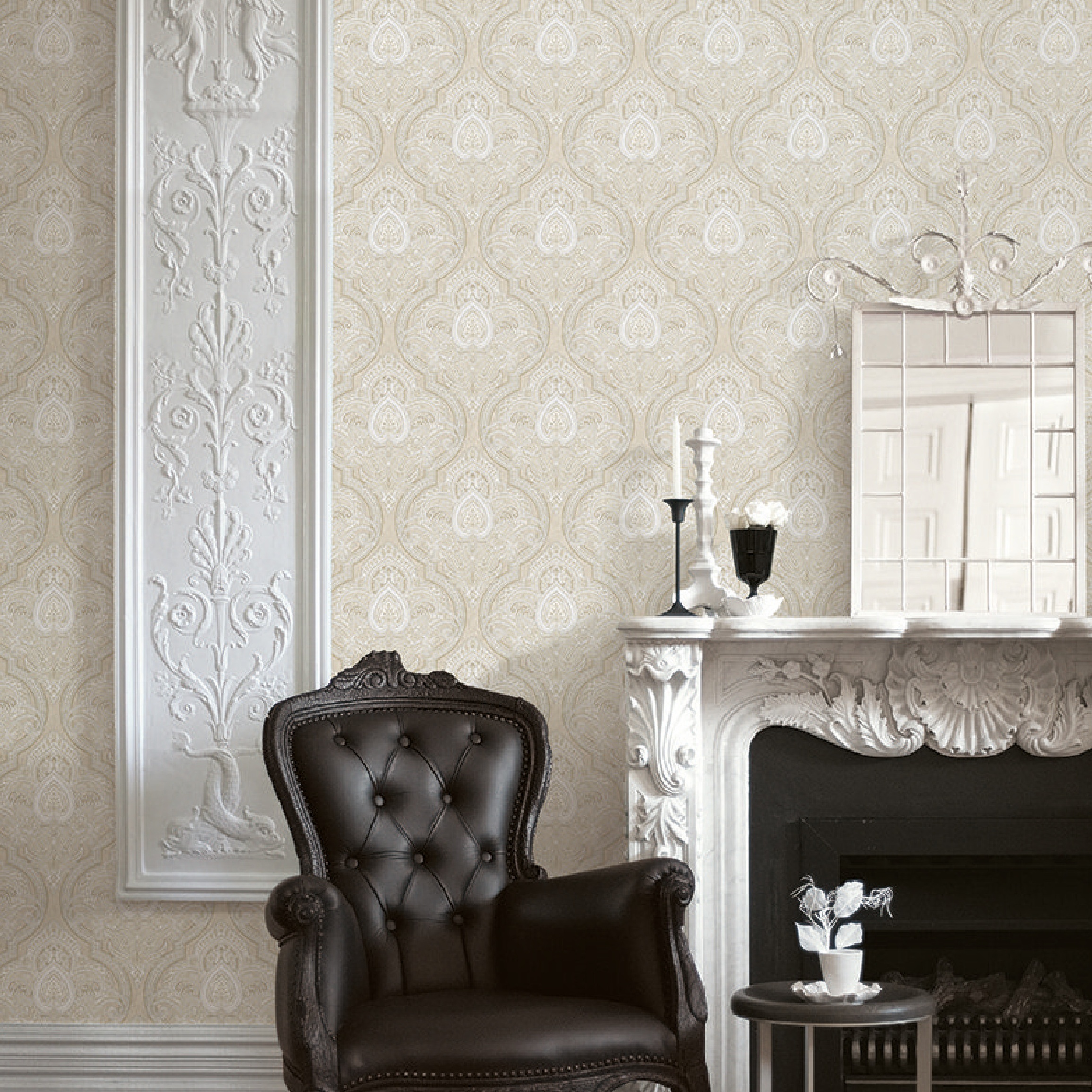 Beige Gold Paisley Damask Wallpaper