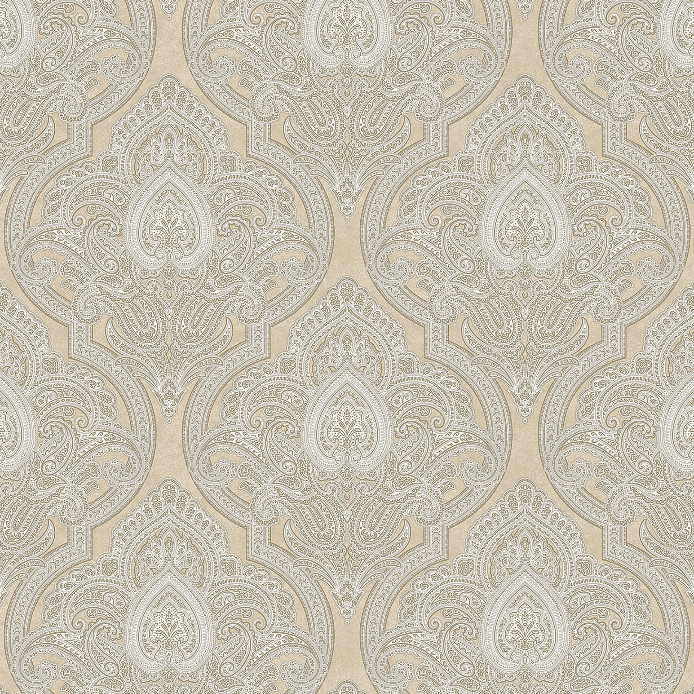 Beige Gold Paisley Damask Wallpaper